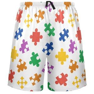 LI ZHI XIN Herenpyjamabroek, korte pyjamabroek, zomer casual shorts, elastische taille met trekkoord, rechte buis losse pasvorm met 2 zakken, S-XXL kleurrijk puzzelpatroon, Meerkleurig, S