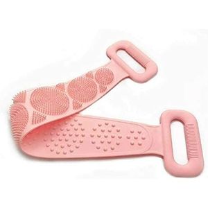 Siliconen rugpeeling, baddouche siliconen lichaamsborstel badgordel scrub rugborstel riem wassen schoon (roze)