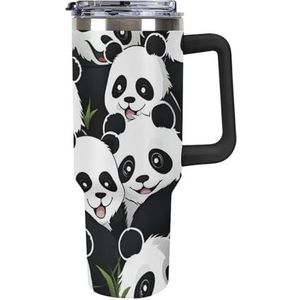 RTFGHJS 40 oz Tumbler Panda Patroon Geïsoleerde Tumbler Reizen Koffiemok met Rietjesdeksel Roestvrijstalen Waterfles Vacuüm Geïsoleerde Tumbler voor Sport Werk Auto Reizen Weekends
