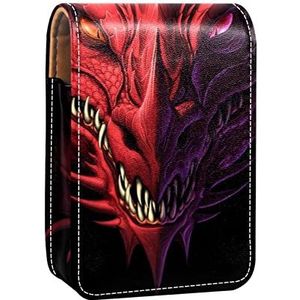 Retro Rood Paars Chinese Dragon Lipgloss Houder Lippenstift Case Draagbare Mini Lipstick Opbergdoos Reizen Lipstick Organizer Case met Spiegel voor Vrouwen, Meerkleurig, 9.5x2x7 cm/3.7x0.8x2.7 in