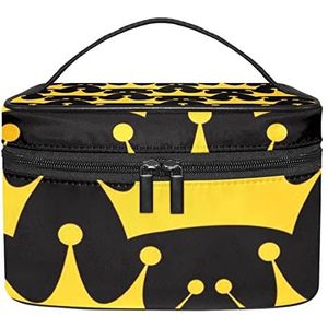 Doodle Cats Space Planet Star Raket Patroon Make-up Tas voor Vrouwen Meisjes Cosmetische Tassen met Handvat Reizen Make-up Organizer Tas, Gouden koninklijke kroon patroon zwart, 8.9x5.9x5.4 Inches, Make-up zakje
