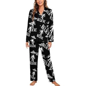 Bigfoot Believe pyjama met lange mouwen voor vrouwen, klassieke nachtkleding, nachtkleding, zachte pyjama's, loungesets