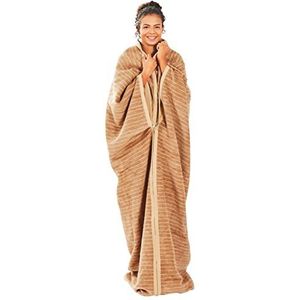 IBENA Wrap Deken Fano 0938, Mouwen en gezellige Deken bruin, camel, draagbare deken met drukknopen en ritssluiting 150x200 cm, aangenaam zacht en knus, bij uitstek geschikt voor het koude seizoen, verkrijgbaar