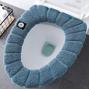JINGYAN Toiletbrilhoezen Verdikte O-vormige Universele Toiletzitting Toilethoes Kussen Plus Fluweel (blauw, grijs)(Mavi)