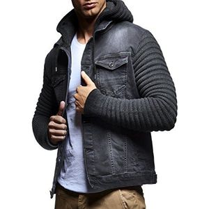 Leif Nelson LN5240 Denim jas voor heren, met gebreide mouwen, Antraciet, M