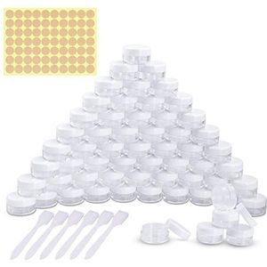 Potjes, 60 stuks, leeg, crèmepotjes, mini, met schroefsluiting, voor nail-art, lippenbalsem, crème, 5 g of 5 ml per stuk, wit, 60x5ml