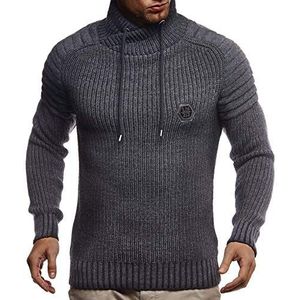 Leif Nelson Gebreide trui voor heren met sjaalkraag, hoogwaardige wintertrui in regular fit, ideaal voor casual en zakelijke looks, verkrijgbaar in verschillende maten en kleuren, antraciet zwart, S