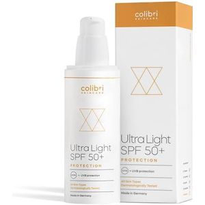 colibri skincare Ultra Light SPF 50+ 80ml - Zonnebrandcrème gezicht, breed spectrum gezichtszonnebrand, lichte en niet-vette zonnebrandcrème 50 gezicht, optimale zonnebrandcrème gezicht 50
