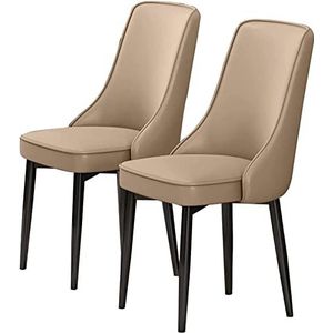 GEIRONV moderne eetkamerstoelen set van 2, for woonkamer keuken slaapkamer eetkamerstoelen pu leer hoge rugleuning gewatteerde zachte zitting koolstofstalen poten Eetstoelen (Color : Khaki, Size : 4