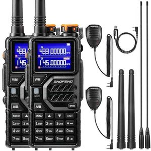 BAOFENG K5PLUS 10W Walkie Talkie, UHF VHF-radio met groot bereik en FM Airband, 2500mAh-batterij, USB-C-poort, 999 kanalen, luidsprekermicrofoons, programmeerkabel, CHIRP-compatibel [2-pack]