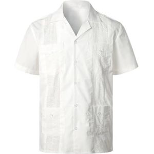 UBOHUZ Heren shirt met korte mouwen pure kleur herenoverhemden meerdere zakken revers korte mouwen vest zomer dunne tops mannelijk shirt met enkele rij knopen voor vrije tijd, Wit, 4XL