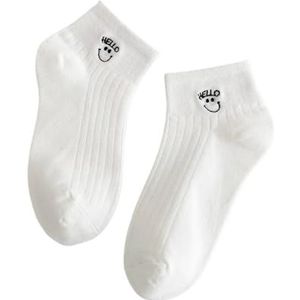 YIJIANUO Nieuwe Leuke Borduurwerk Glitter Liefde Hart Maan Ster Glimlach Gezicht Sokken Zachte Katoen Wit Zwart Korte Enkel, Witte glimlach, Eén maat