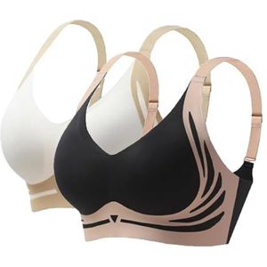 Krachtige Push-Up Naadloze BH Met Verstelbare Brede Bandjes(Black+white,XX-Large)