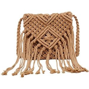 Boheemse Strandtas Tassel Crossbody Bag Cotton Woven Knitted Shoulder Messenger Bag Stro Handtas voor Dames (Color : Brown, Size : 20 * 20cm)