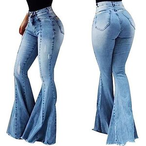 Flared jeans for dames Slim Bottombell Bottom Jeans for dames High Waisted Ripped Flare Jeans for dames (Color : Blue, Size : M)