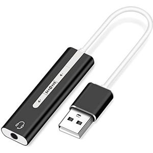 Externe Geluidskaart, USB Type A naar 3,5 mm Audio Jack Adapter, Headset Audio Adapter Kabel, Compatibel met PC, Laptop, Headset, Luidspreker, Windows (Zwart)