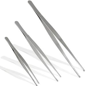 Bonsicoky 3 stuks roestvrijstalen pincet, 20 cm, 25 cm, lange pincet met precisie gekartelde rechte punten, antislip, multitool-pincet voor koken, repareren, medisch, tuin