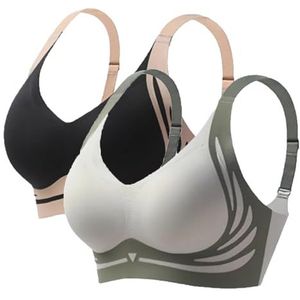 Krachtige Push-Up Naadloze BH Met Verstelbare Brede Bandjes(Black+green,XX-Large)
