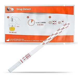 self-diagnostics drugs sneltest cannabis (THC) - marihuana - hasj - cut-off: 25 ng/ml - 10 teststrips - drugs detectie - diptest - urinetest - THC test - 5 min drugstest urine
