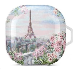 Zomer in Parijs Schilderij Oordopjes Hoesje Compatibel met Samsung Hard Shell Beschermhoes Wit-Stijl