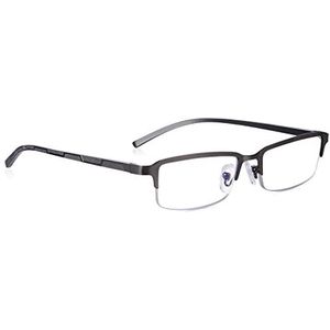 Read Optics Leesbril voor heren, zonder recept halve montuur, stijlvolle, comfortabele bril voor het hele dag dragen, zilver - blauw lichtfilter, +1.0