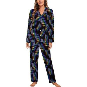 USA Regenboog LGBT Gay Vlag Lange Mouw Pyjama Sets Voor Vrouwen Klassieke Nachtkleding Nachtkleding Zachte Pjs Lounge Sets