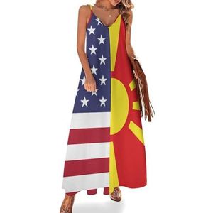 Noord-Macedonië Amerikaanse vlag dames spaghettibandjes jurk zomer mouwloze maxi-jurk casual V-hals lange jurk