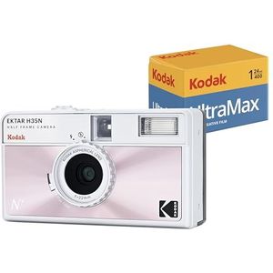 KODAK EKTAR H35N Half Frame Film Camera Bundel met Kodak Ultramax 400/24EXP 35 mm rolfilm (geglazuurd roze, bundel)
