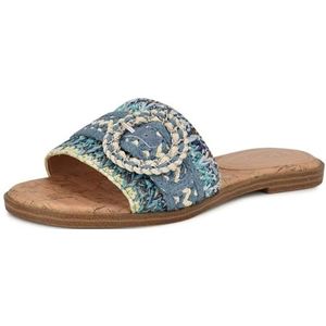 Nine West Polen platte sandaal voor dames, blauw/crème multi 420, 3 UK, Blauw Crème Multi 420, 36 EU