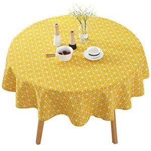 YBK Tech Zacht katoenen en linnen tafelkleed rond tafelkleed voor ronde tafel of vierkante tafel - geometrische patronen (geel, 140 cm diameter)