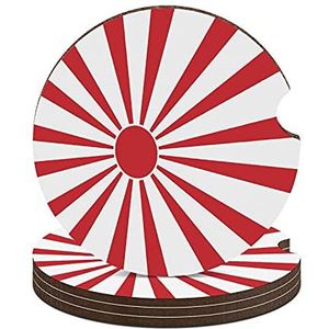 Japanse Stijgende Zon Vlag Anti Slip Rubber Auto Onderzetters Hout Bekerhouders Mat Met Een Vinger Notch Decor Interieur Accessoires Voor Auto