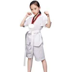 Witte judo pakken taekwondo uniformen karate dobok kleding kinderen volwassenen unisex halve mouw Gi uniform kostuums voor mannen, vrouwen (190 cm)