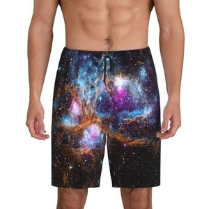 Heren Universe Galaxy Space Print Lounge Shorts Pyjama Bottoms Nachtkleding Shorts Kerst Shorts Losse Sportbroek, Zwart, M