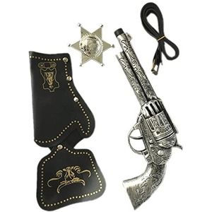 DAGUYS 4 Stks Copslay Maskerade Rekwisieten Retro Western Cowboy Gun Speelgoed Wapen Pistool Holster Riem Hoofdstuk Plastic, Zilver