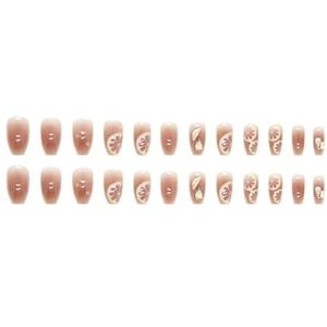 24 stks/set nepnagels vlinder perzik nagels kunst manicure kunstnagels met ontwerp met draaggereedschap(Size:Z404)