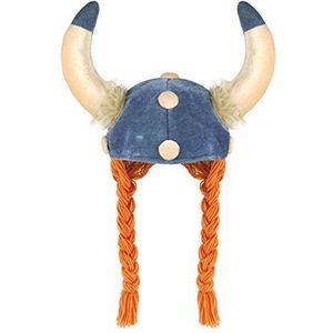 Wicked Fun Unisex volwassen zachte stof Viking hoed met gember vlechten en hoorns Unisex Fancy jurk accessoires
