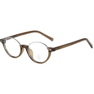moomoobird Kleine ovale bril anti-blauw licht half metaal TR90 ronde retro glazen montuur vrouwen mannen, bruin met helder