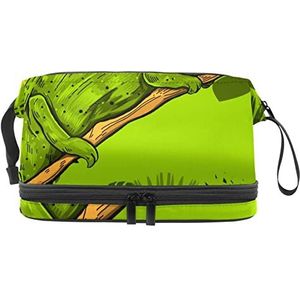 Grote capaciteit reizen cosmetische tas,Kameleon op tak,Make-up tas,Waterdichte make-up tas organisator, Meerkleurig, 27x15x14 cm/10.6x5.9x5.5 in