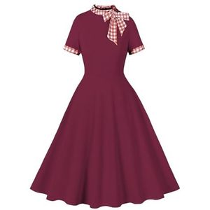 Plaid Retro Jurk qx-4244, Rood, XXL