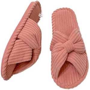 DUNSBY Pantoffels, modieuze pantoffels voor vrouwen, traagschuim, huis, slaapkamer, corduroy strik, kruisbanden, glijschoenen, comfortabel, Donker Roze, 40-41