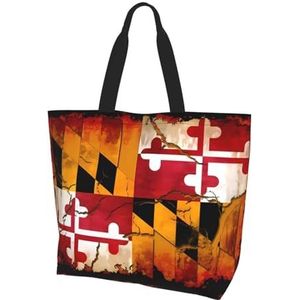 MYGANN Vintage Houten Maryland Vlag Vrouwen Grote Capaciteit Schouder Waterdichte Boodschappentas Voor Dagelijkse Reizen Gift Bag, Zwart, Eén maat