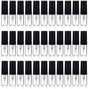 Enslz 2 ml Navulbare mini-parfumverstuivers, Mini, lege, transparante, hervulbare glazen verstuivers in reisformaat, 30 stuks (2 ml, zwart)