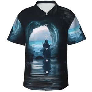 XTYGETY The Sea Witch Inspired Print Zomer Strand Button-Down Korte Mouw Hawaiiaans Shirt voor Mannen Tropische Vakantie Shirts, Zwart, S