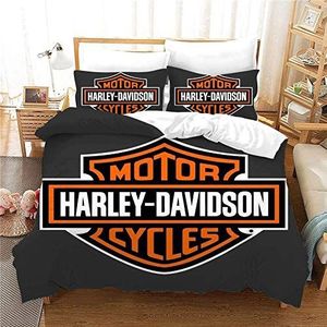 NICHIYO Harley Davidson Motorcycle Dekbedovertrek-beddengoedset, dekbedovertrek en kussensloop, microvezel, 3D digitale print, driedelig beddengoed (28, Single 135x200 cm)