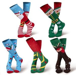 JOYIN 5 paar wintersokken voor Kerstmis, kniekousen met patroon, voor vrouwen, veelkleurige sokken, cadeau voor meisjes, Meerkleurig, XXS-XXL