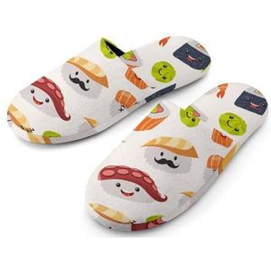 Kawaii Sushi Emoticon Slippers voor dames, met volledige print, warme antislip rubberen zool, huisschoenen voor binnenhotel 36-37 (5,5-6)
