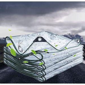 Dekzeil, transparant met ringen, waterdicht, winterbestendig, versterkte hoeken, 0,5 mm, 600 g/m², dik PVC, regenzeil voor tuinmeubelen, plantendak, barbecue, 3000+ afmetingen, 1,6 x 2,2 m