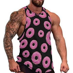 Roze Donut Mens Spier Tank Top Gym Fitness Tank Shirts Volledige Print Mouwloze Tees Vest XL