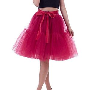 Dames Ballet Tutu Tule Gelaagde Mini Rok Party Prinses Petticoat, Wijn Rood, Eén maat