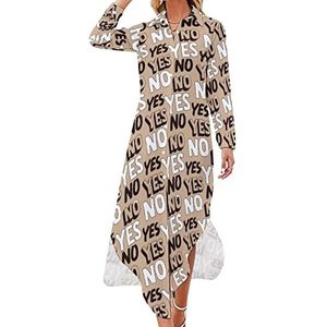 Yes No Maxi-jurk voor dames, lange mouwen, knoopsluiting, casual party, lange jurk, 5XL